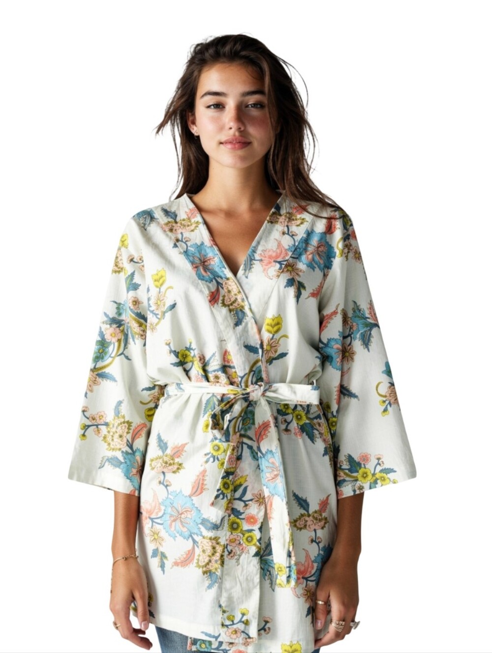 Plum Pretty Sugar Floral Kimono Robe Size Medium - Cotton